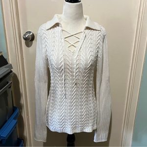 JESSICA SPORT LACE UP FRONT KNIT SWEATER